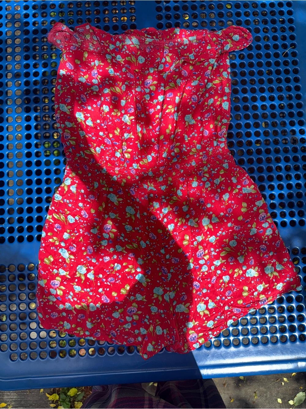 Forever 21 Red Floral Romper with Blue and Green Accents
